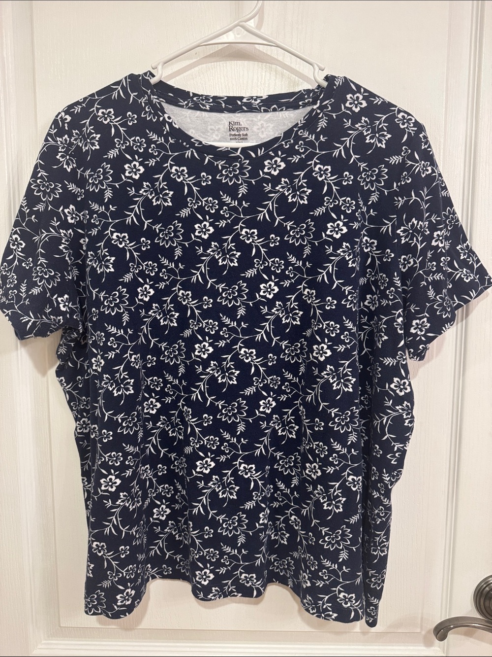 Kim Rogers Navy & White Floral Short Sleeve Tee